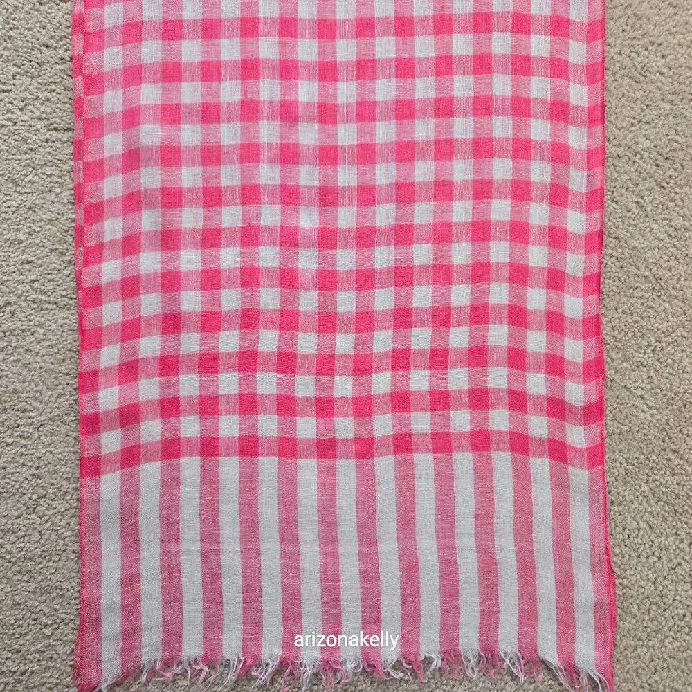Max Mara Linen Scarf Check Gingham Pink & White